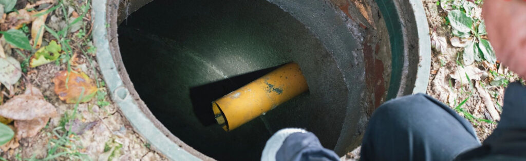 person looking in septic tank dookie